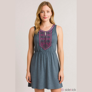 Under Skies Adamina Embroidered Knit Top Blue Dress Large